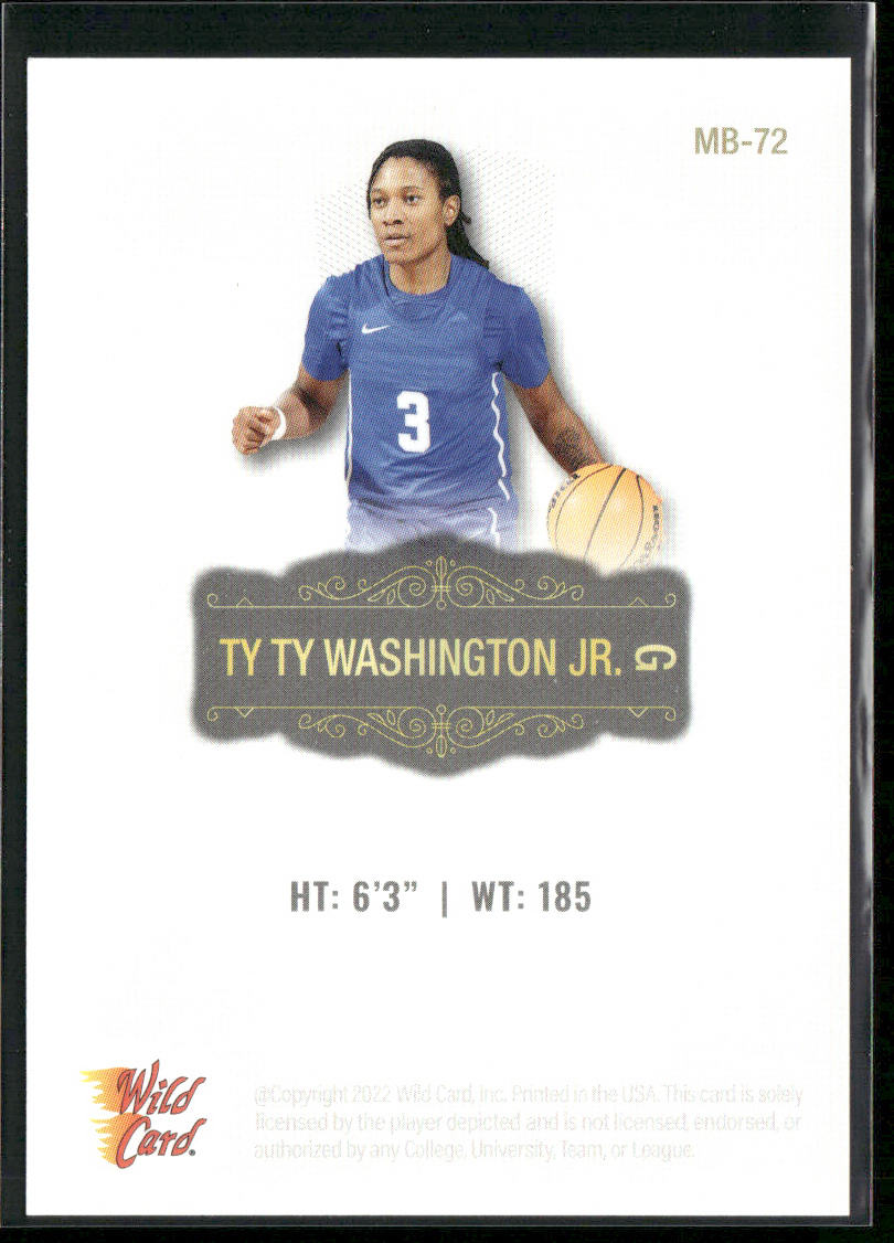 Ty Ty Washington 2022 Wild Card Matte White #MB-72 Kentucky Wildcats