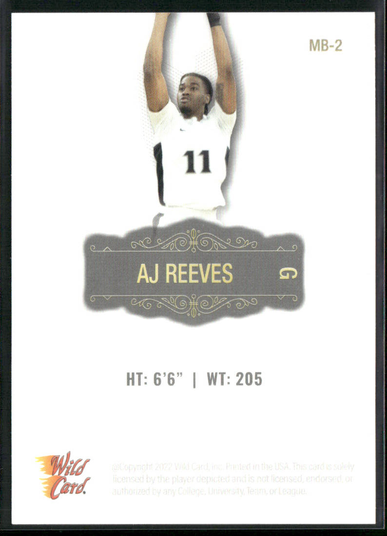 AJ Reeves 2022 Wild Card Matte White #MB-2 Providence Friars back