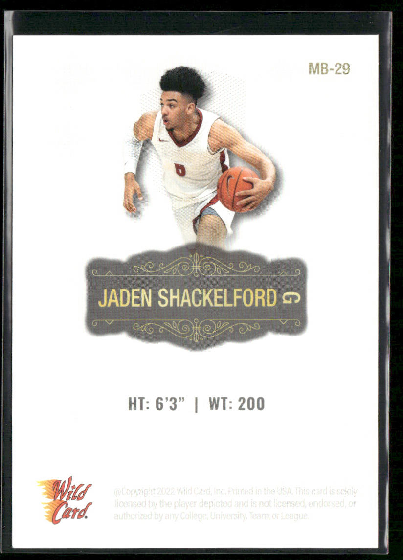 Jaden Shackelford 2022 Wild Card Matte White #MB-29 Alabama Crimson Tide back