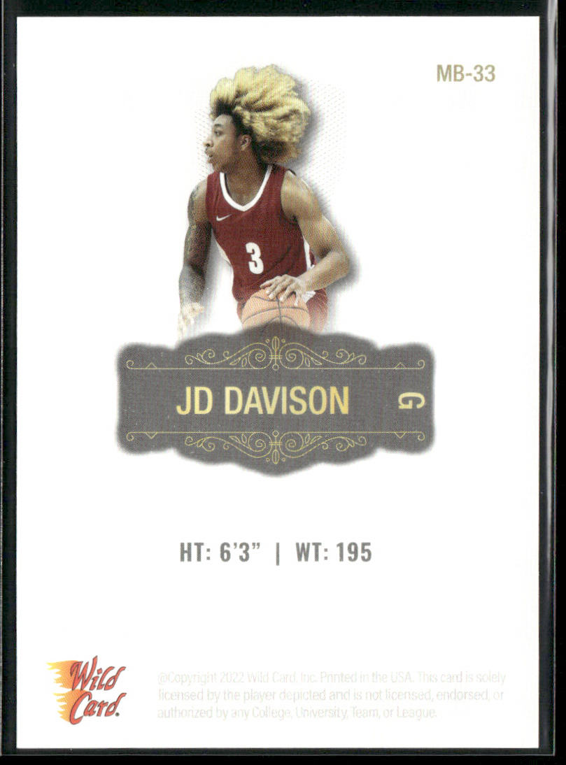 JD Davison 2022 Wild Card Matte White #MB-33 Alabama Crimson Tide back