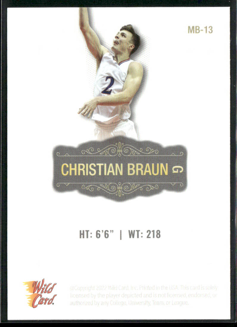 Christian Braun 2022 Wild Card Matte White #MB-13 Kansas Jayhawks back