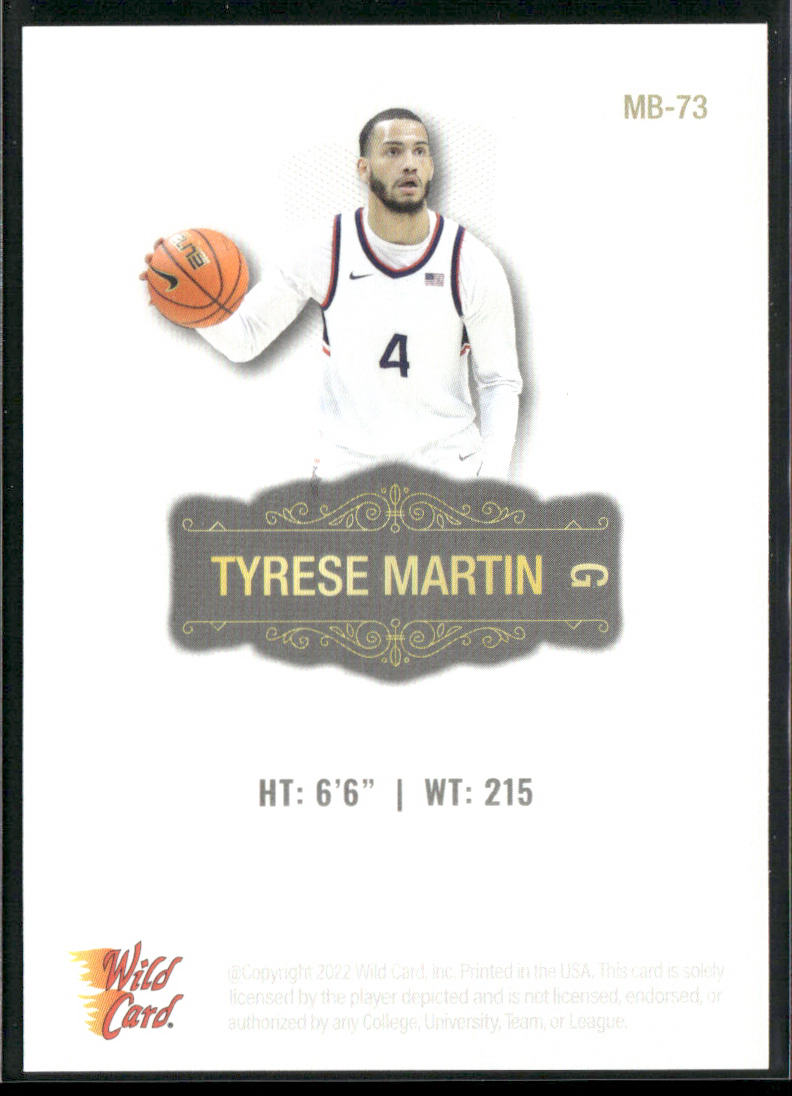Tyrese Martin 2022 Wild Card Matte White #MB-73 Connecticut Huskies back