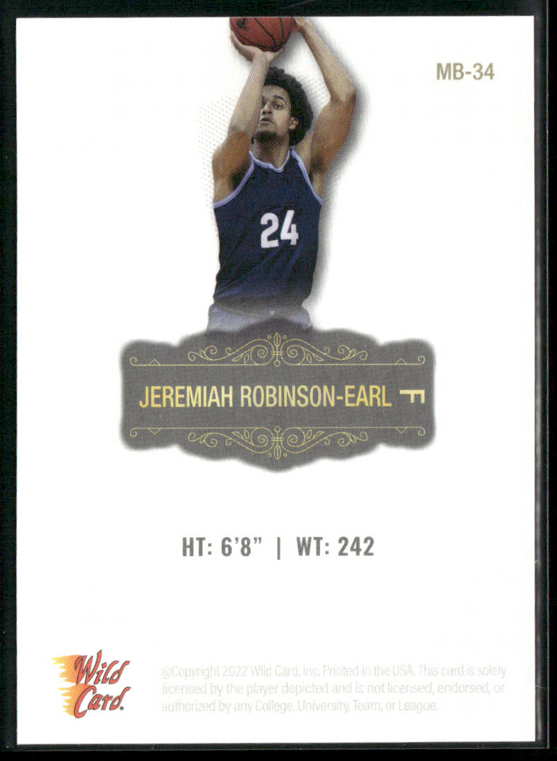 Jeremiah Robinson-Earl 2022 Wild Card Matte White #MB-34 Villanova Wildcats back