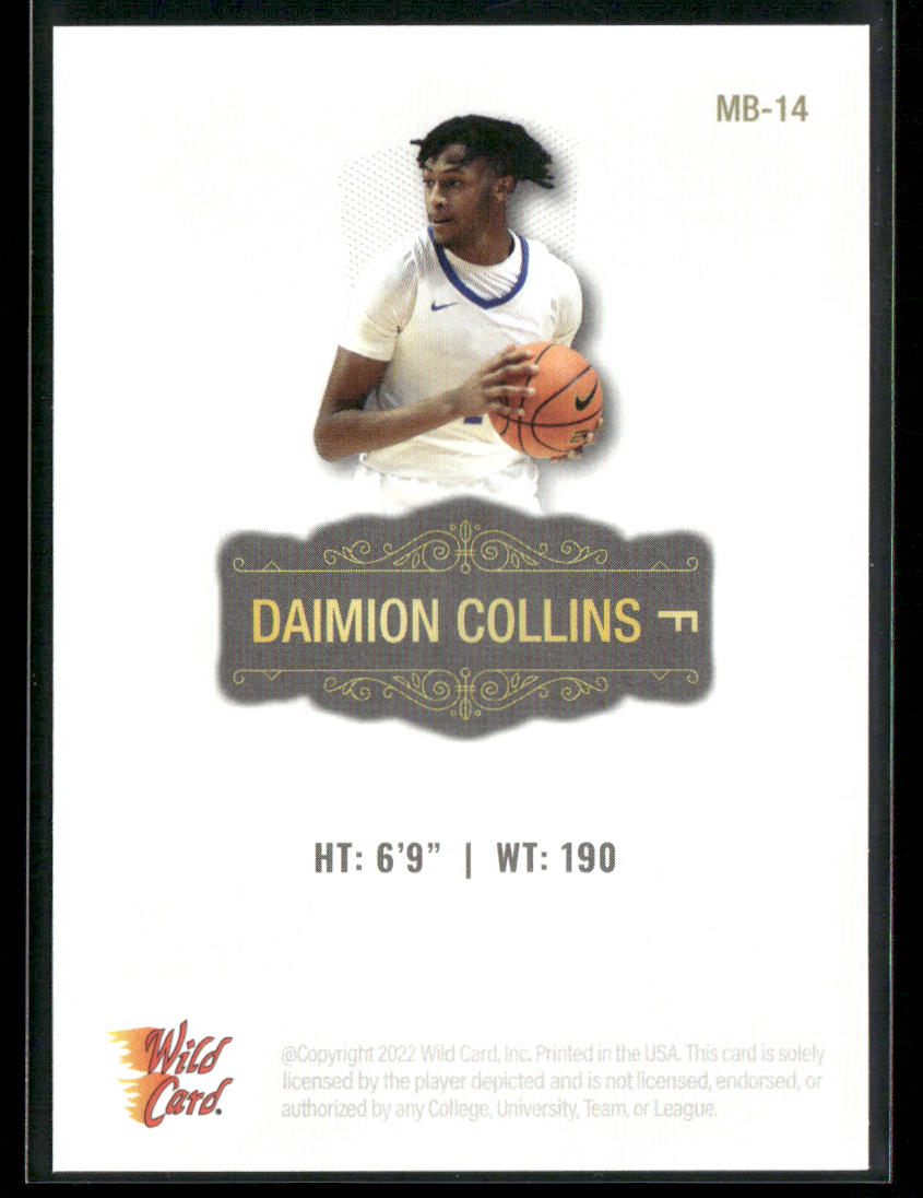 Daimion Collins 2022 Wild Card Matte White #MB-14 Kentucky Wildcats back