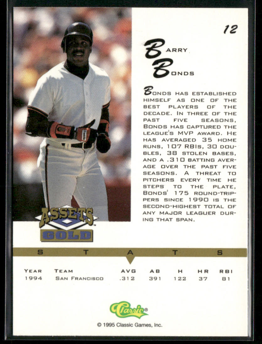 Barry Bonds 1995 Classic Assets Gold #12 San Francisco Giants