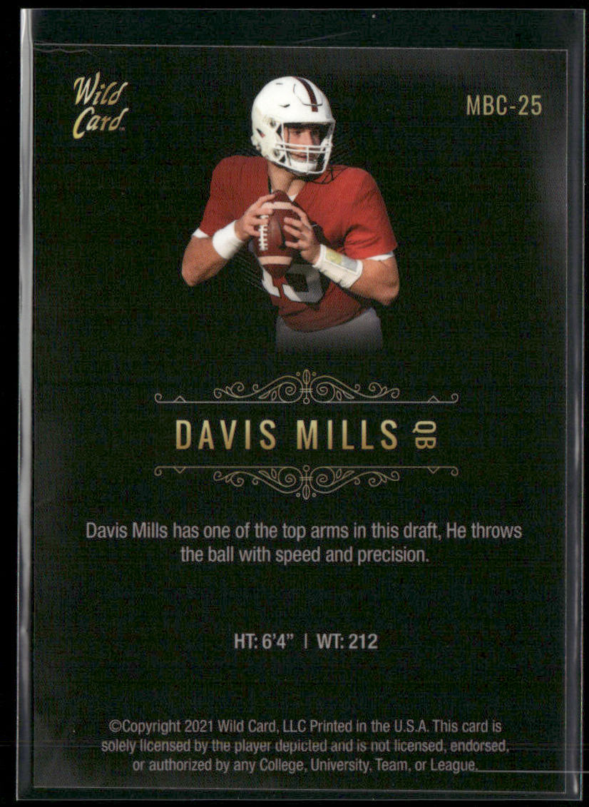 Davis Mills 2021 Wild Card Matte White Black #MBC-25 Stanford Cardinal back