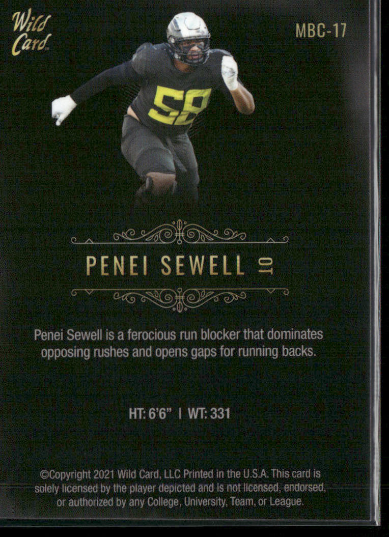 Penei Sewell 2021 Wild Card Matte White Black #MBC-17 Oregon Ducks