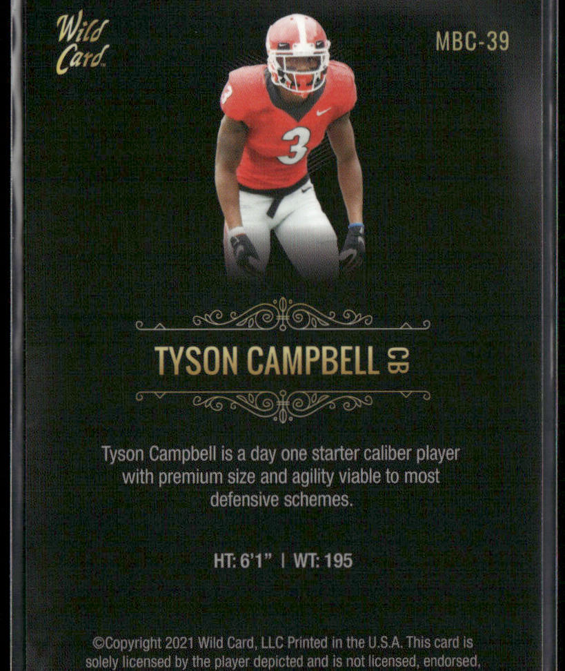 Tyson Campbell 2021 Wild Card Matte White Black #MBC-39 Georgia Bulldogs