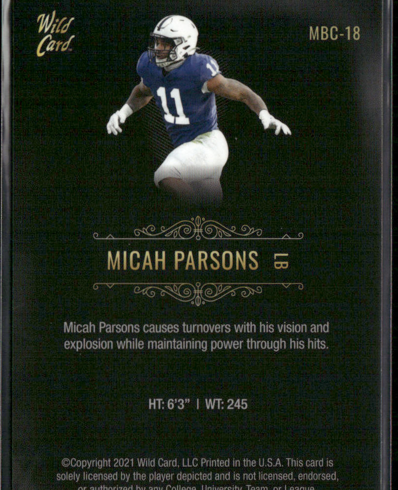 Micah Parsons 2021 Wild Card Matte White Black #MBC-18 Penn State Nittany Lions back