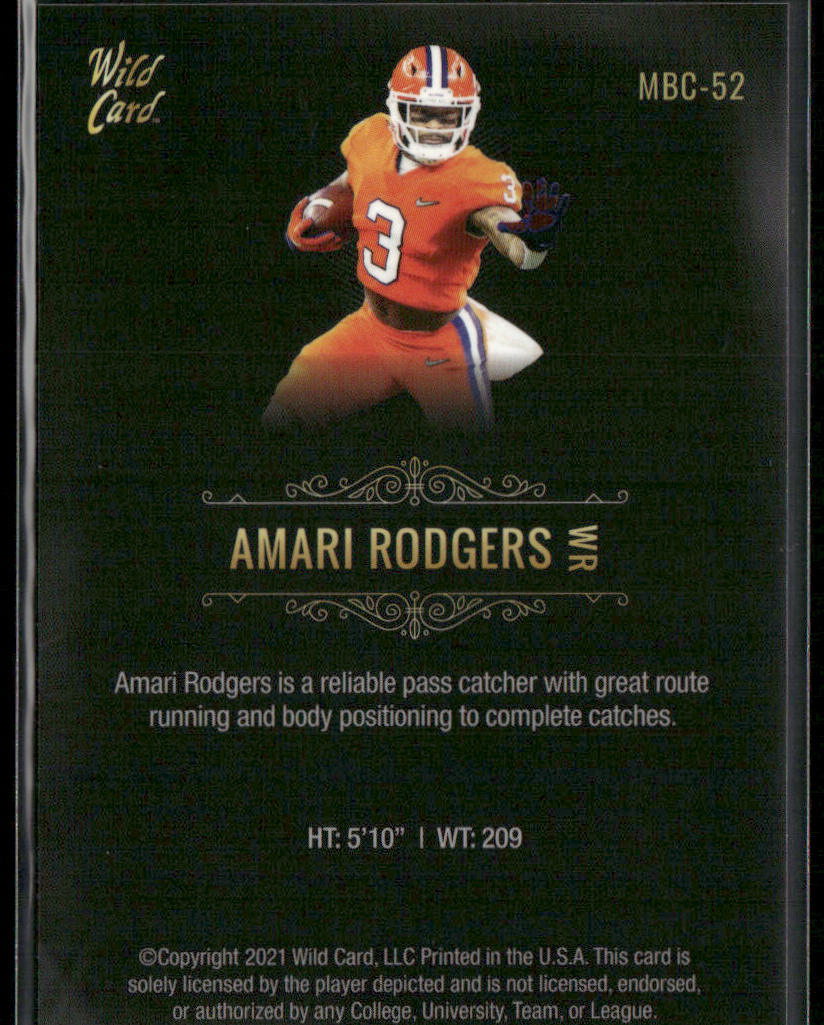 Amari Rodgers 2021 Wild Card Matte White Black #MBC-52 Clemson Tigers back