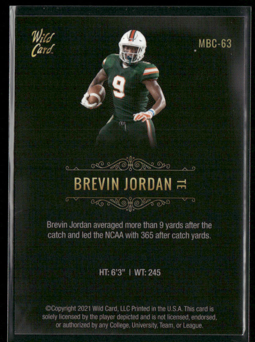 Brevin Jordan 2021 Wild Card Matte White Black #MBC-63 Miami Hurricanes