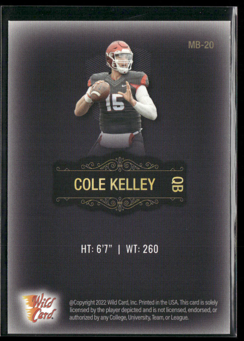Cole Kelley 2022 Wild Card Matte Black #MB-20 Southeastern Louisiana Lions