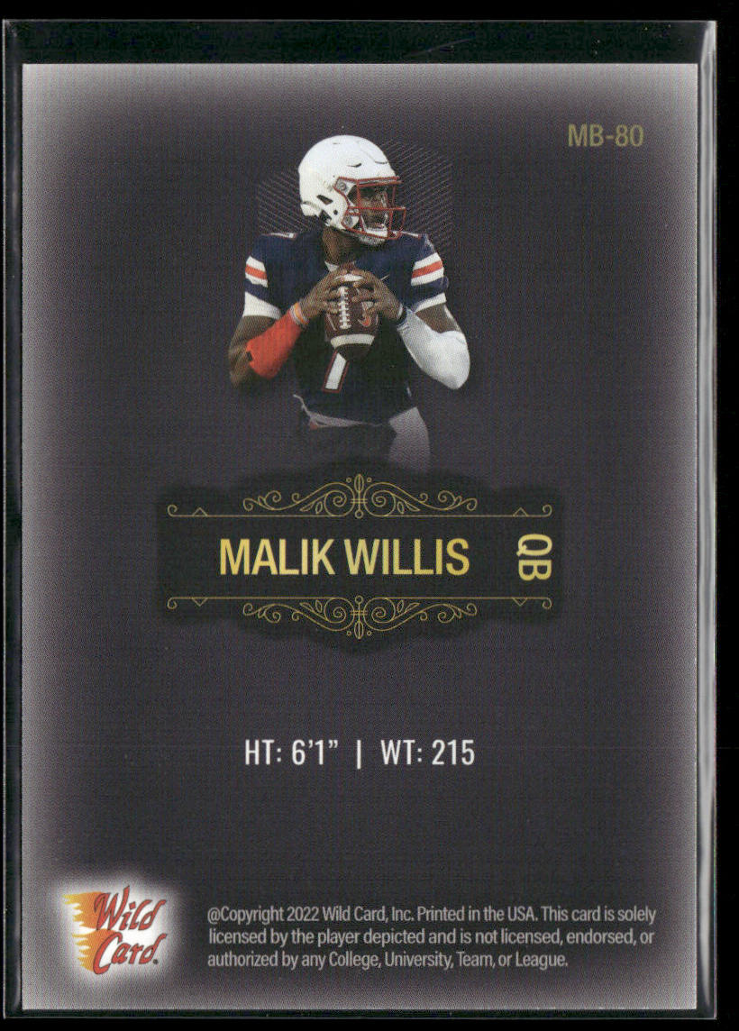 Malik Willis 2022 Wild Card Matte Black #MB-80 Liberty Flames