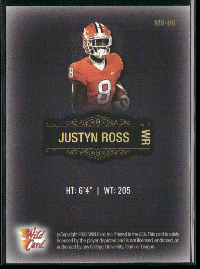 Justyn Ross 2022 Wild Card Matte Black #MB-66 Clemson Tigers