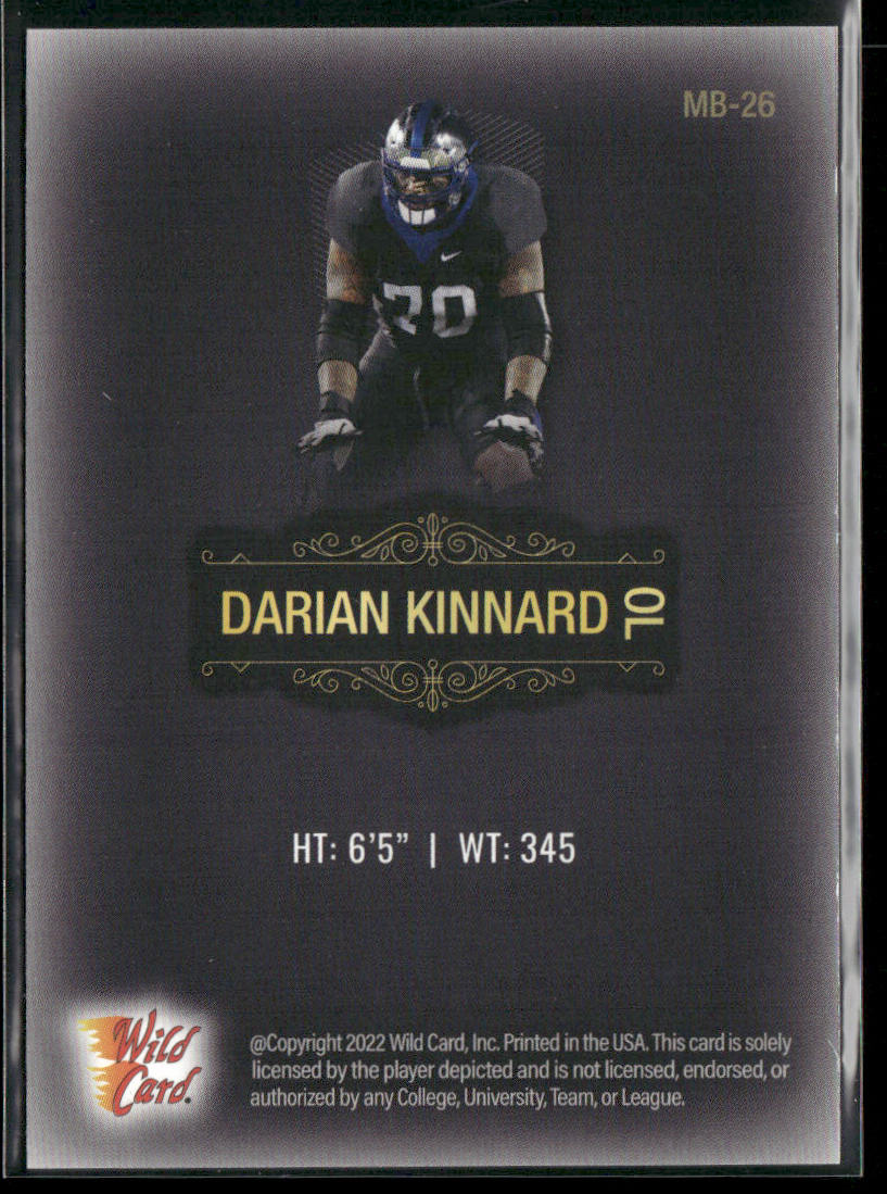 Darian Kinnard 2022 Wild Card Matte Black #MB-26 Kentucky Wildcats back