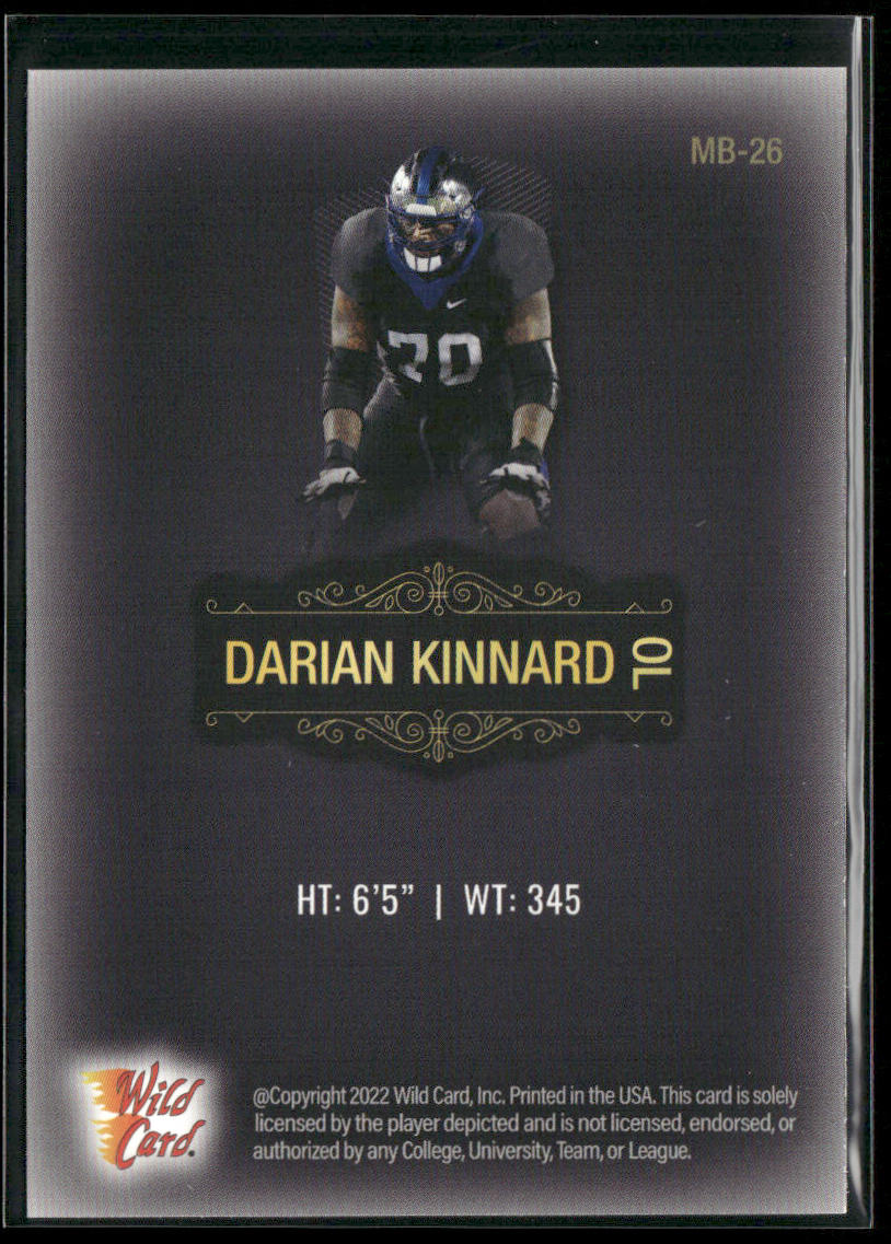 Darian Kinnard 2022 Wild Card Matte Black #MB-26 Kentucky Wildcats back