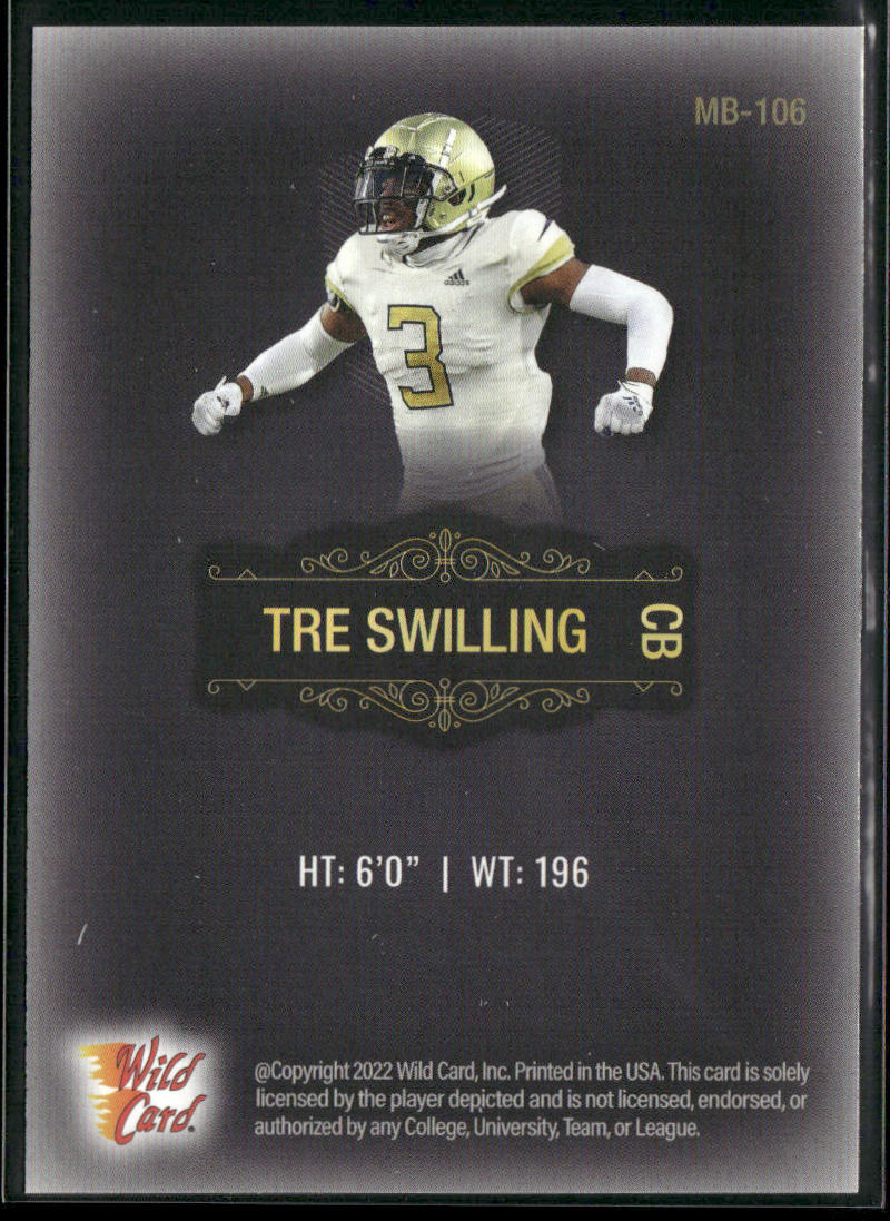 Tre Swilling 2022 Wild Card Matte Black #MB-106 Georgia Tech Yellow Jackets back