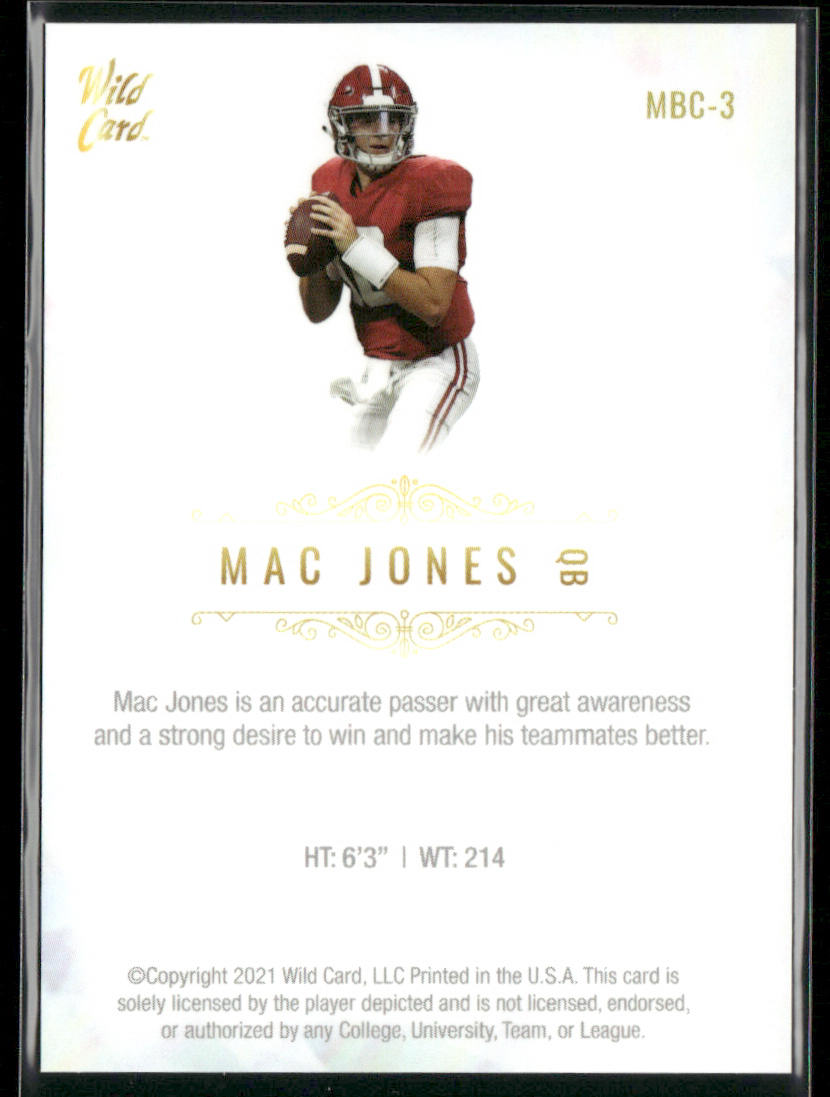 Mac Jones 2021 Wild Card Matte White #MBC-3 Alabama Crimson Tide