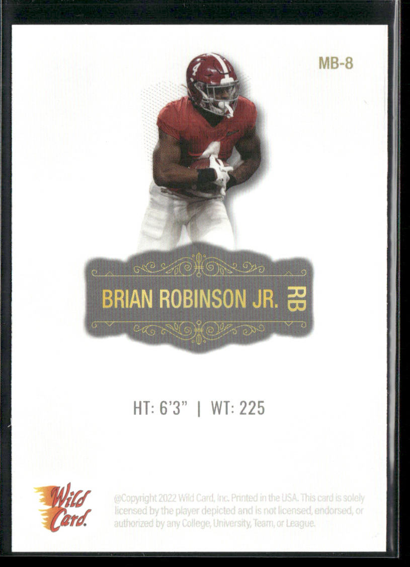 Brian Robinson Jr. 2022 Wild Card Matte White #MB-8 Alabama Crimson Tide