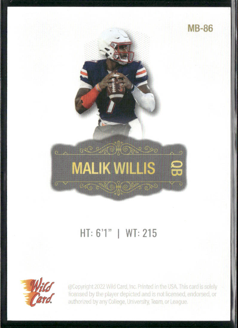 Malik Willis 2022 Wild Card Matte White #MB-86 Liberty Flames