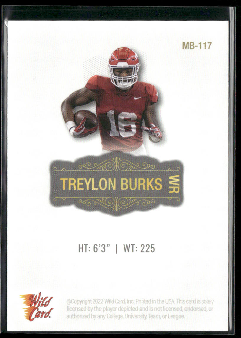 Treylon Burks 2022 Wild Card Matte White #MB-117 Arkansas Razorbacks