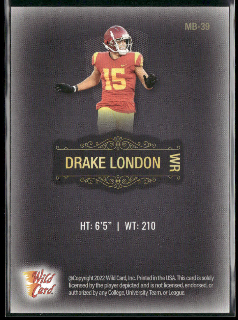 Drake London 2022 Wild Card Matte Black #MB-39 USC Trojans back