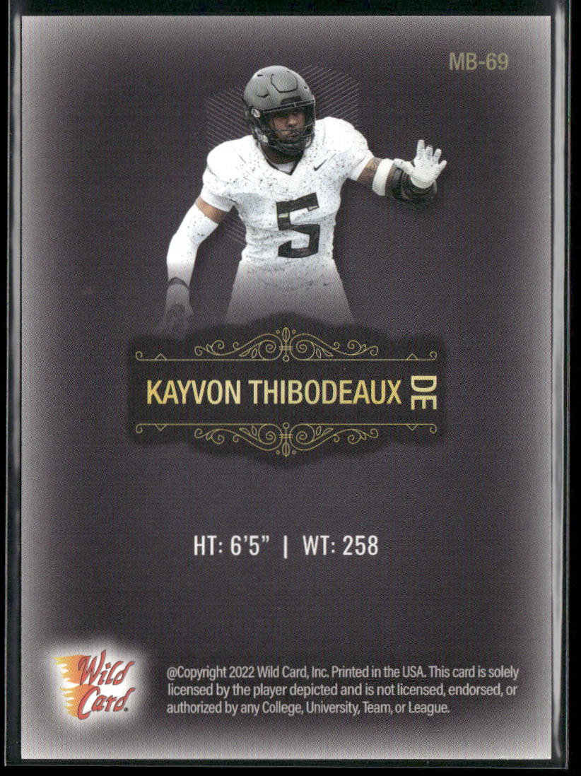 Kayvon Thibodeaux 2022 Wild Card Matte Black #MB-69 Oregon Ducks back