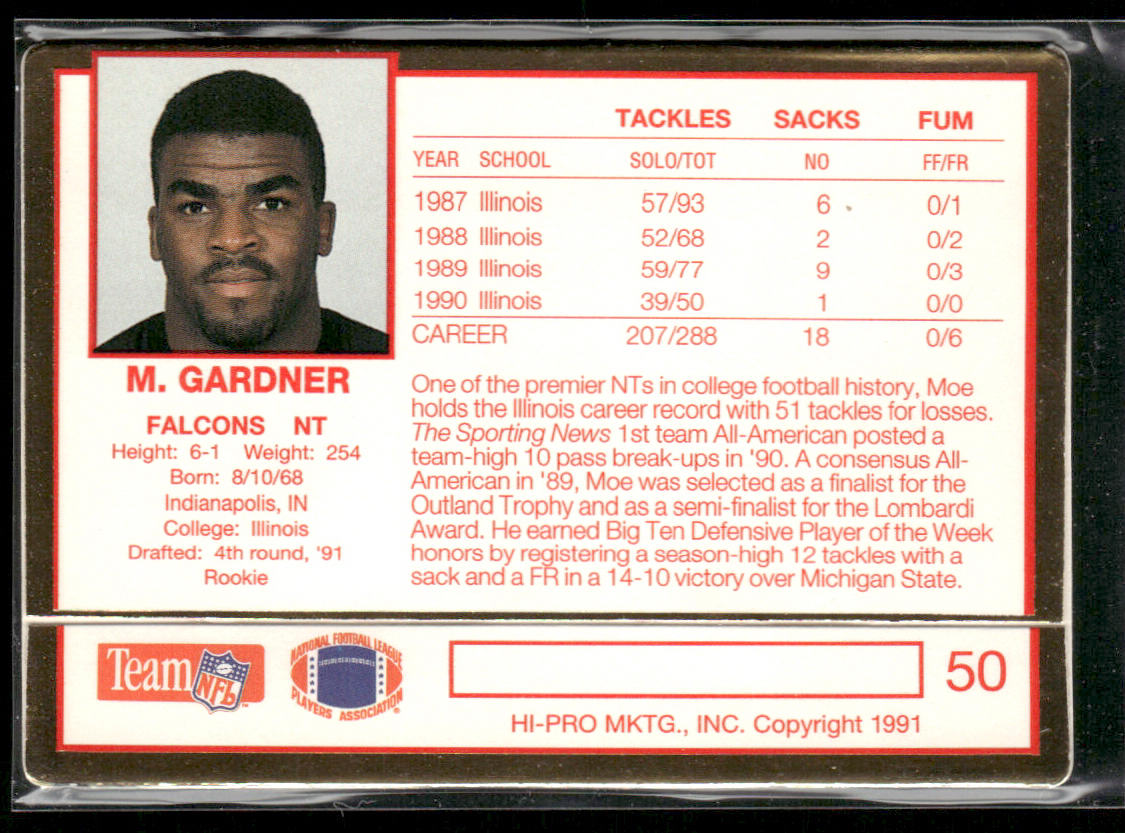 Moe Gardner 1991 Action Packed Rookie/Update #50 RC Atlanta Falcons
