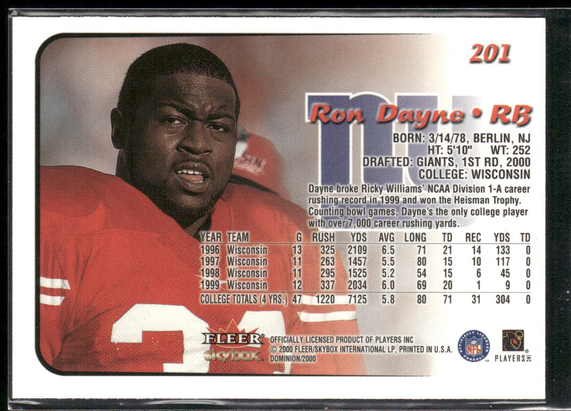 Ron Dayne 2000 SkyBox Dominion #201 RC New York Giants