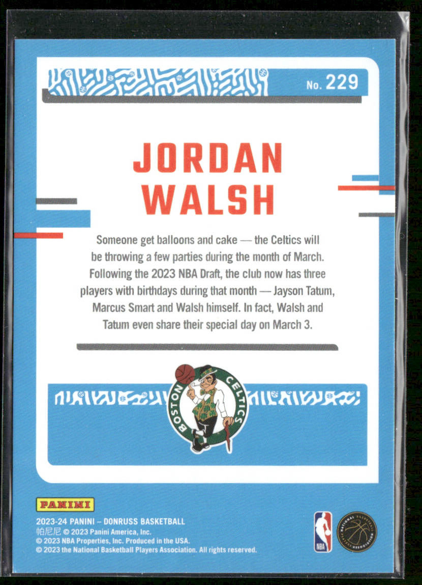 Jordan Walsh 2023-24 Donruss #229 RC Boston Celtics