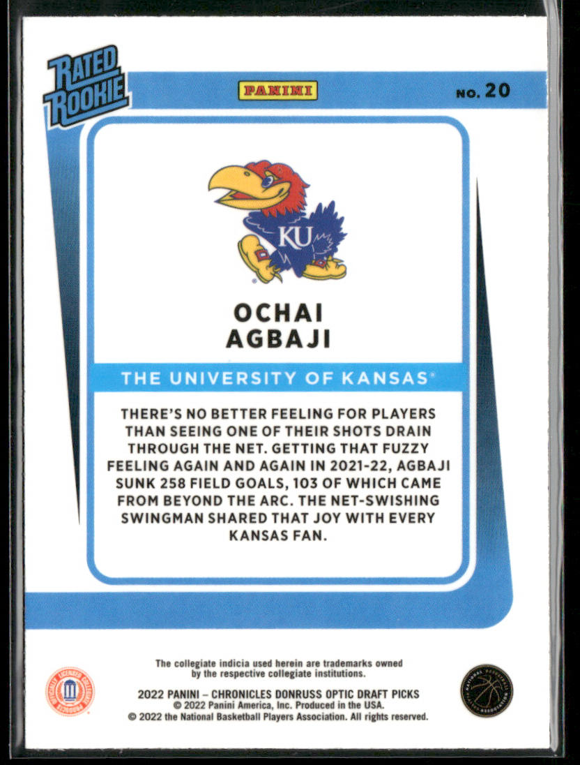 Ochai Agbaji 2022 Panini Chronicles Draft Picks Donruss Optic Rated Rookie #20