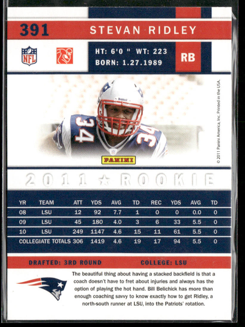 Stevan Ridley 2011 Score #391 RC New England Patriots