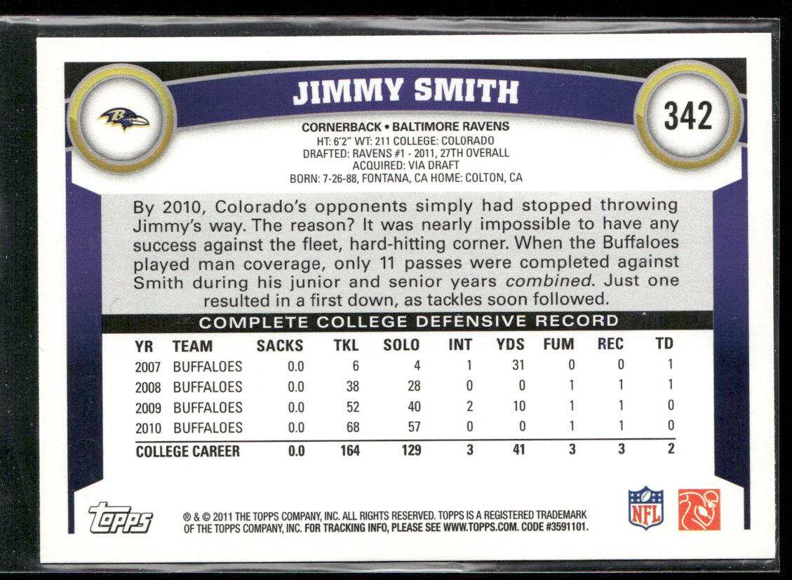Jimmy Smith 2011 Topps #342 RC Baltimore Ravens
