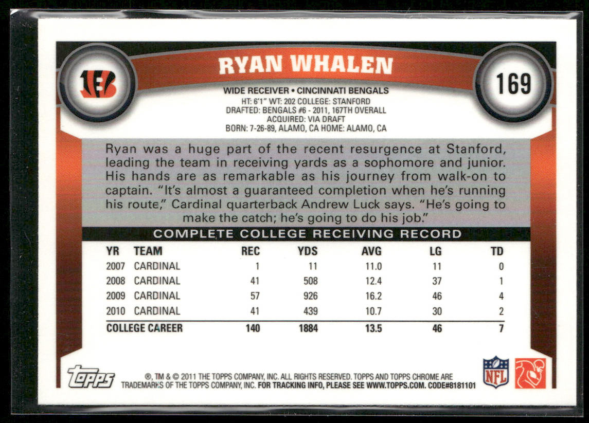 Ryan Whalen 2011 Topps Chrome Refractors #169 RC Cincinnati Bengals