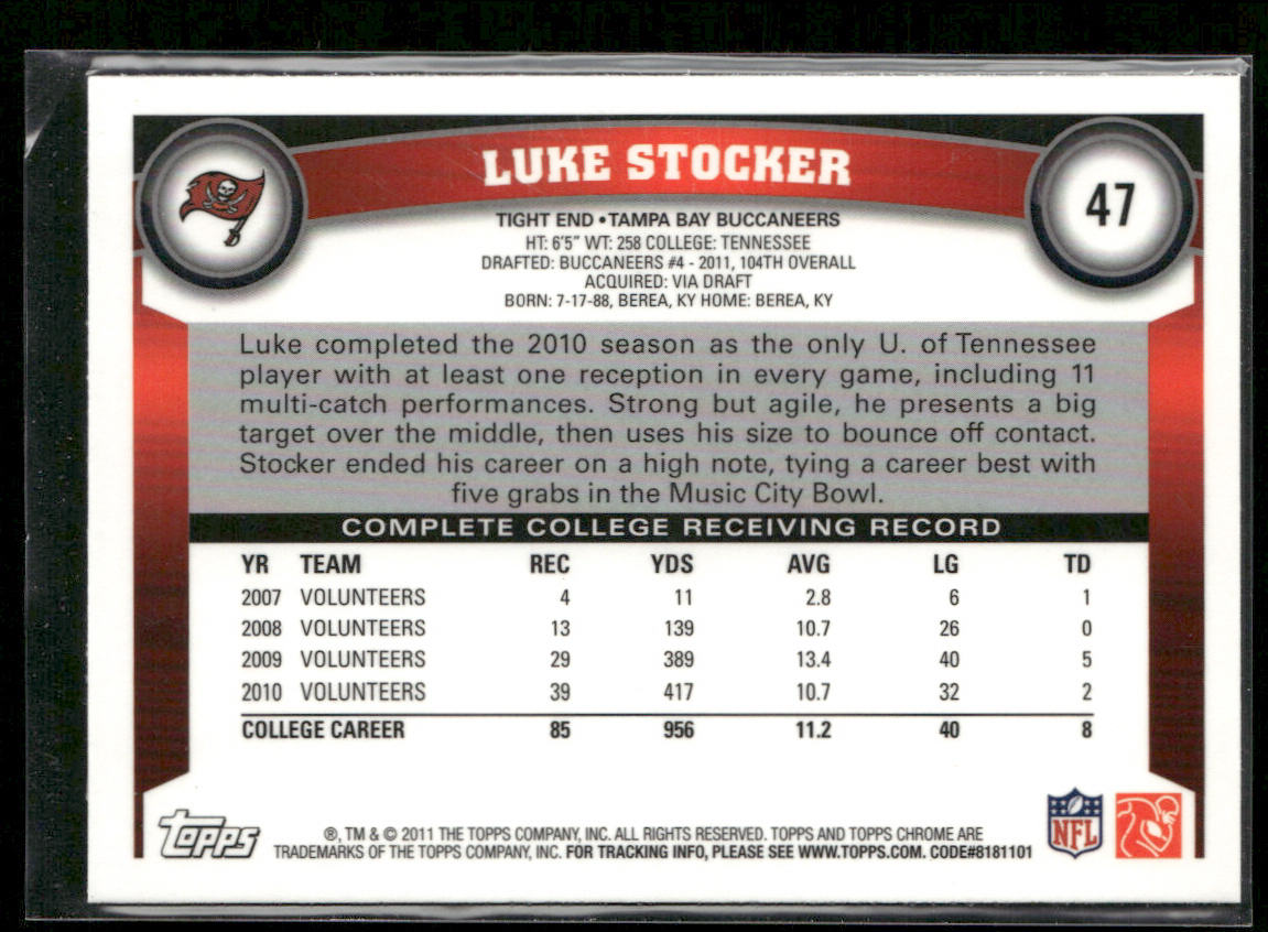 Luke Stocker 2011 Topps Chrome #47 RC Tampa Bay Buccaneers