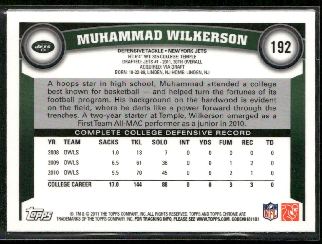 Muhammad Wilkerson 2011 Topps Chrome #192 RC New York Jets
