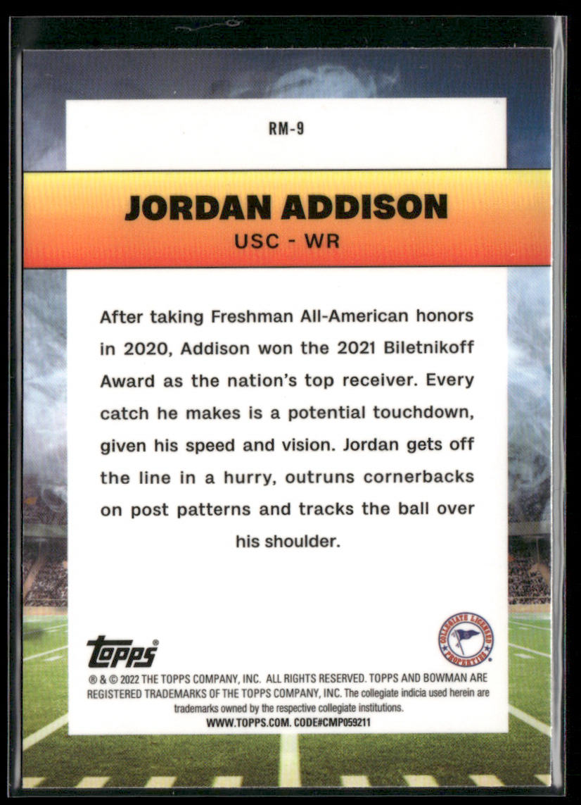 Jordan Addison 2022 Bowman University Chrome Ramblin' Man #RM-9 USC Trojans