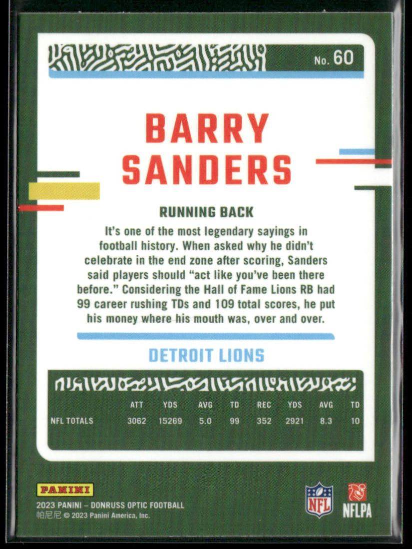 Barry Sanders 2023 Donruss Optic #60 Detroit Lions back