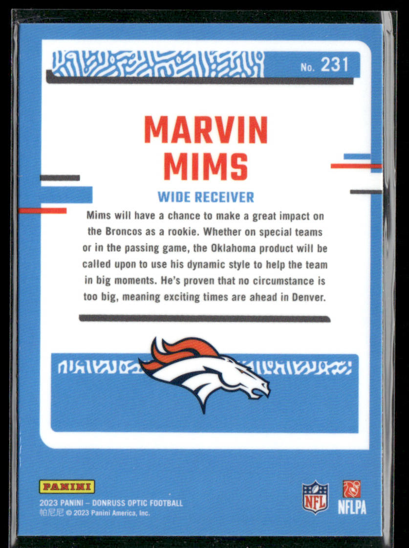 Marvin Mims 2023 Donruss Optic #231 RC Denver Broncos back
