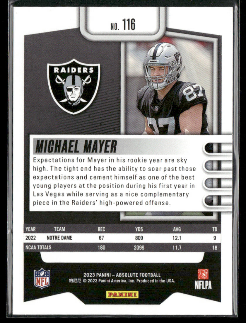 Michael Mayer 2023 Panini Absolute Retail #116 RC Las Vegas Raiders