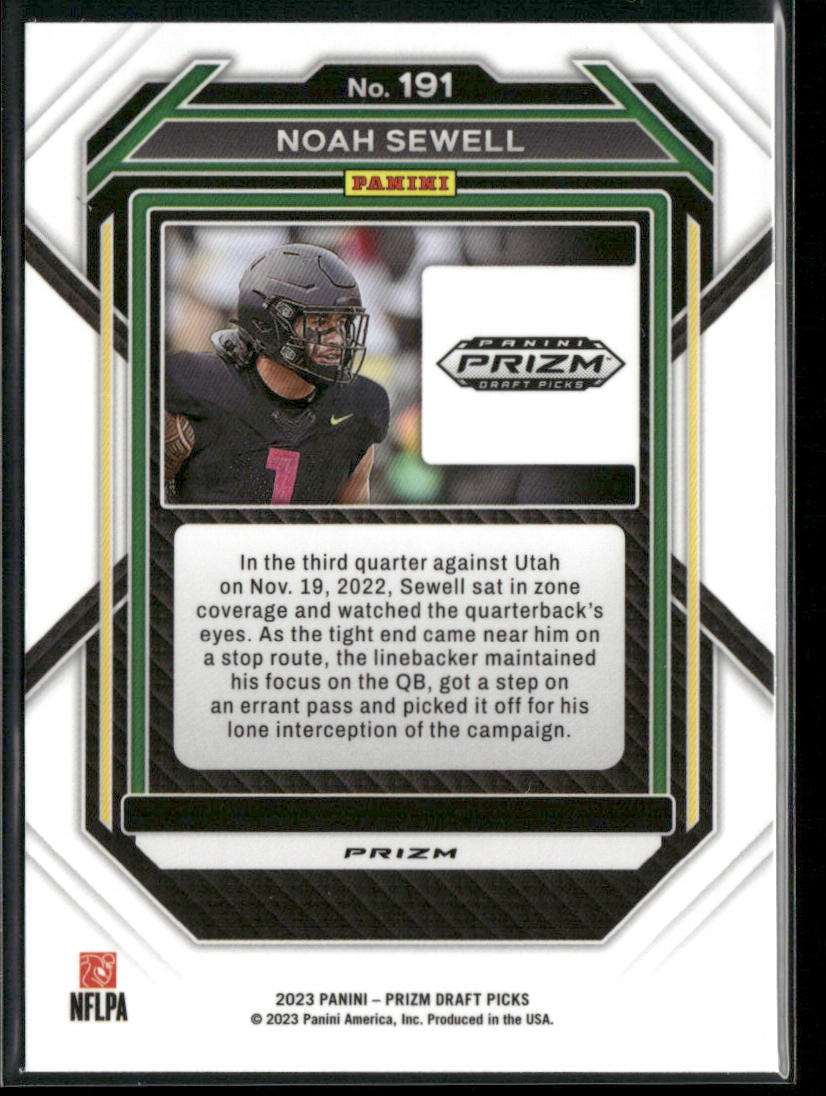 Noah Sewell 2023 Panini Prizm Draft Picks Prizms Gold Ice #191 Oregon Ducks