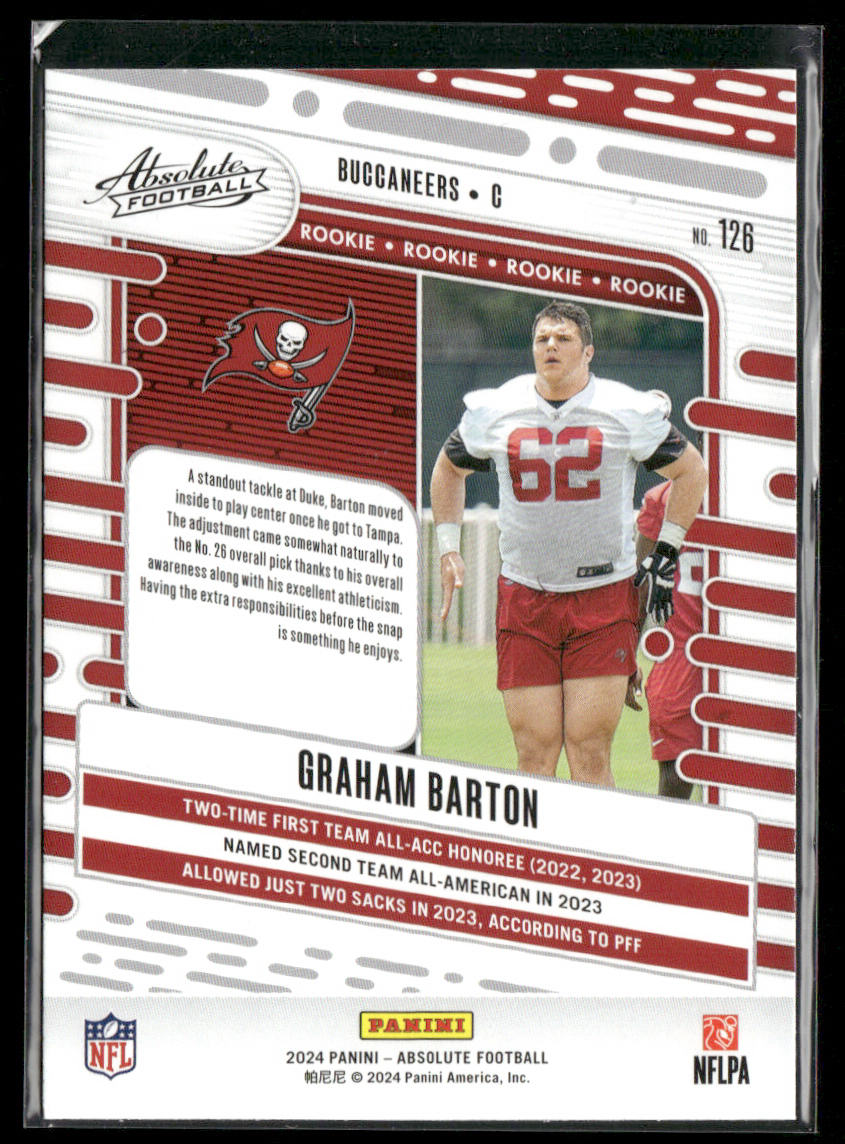 Graham Barton 2024 Panini Absolute Retail #126 RC Tampa Bay Buccaneers back