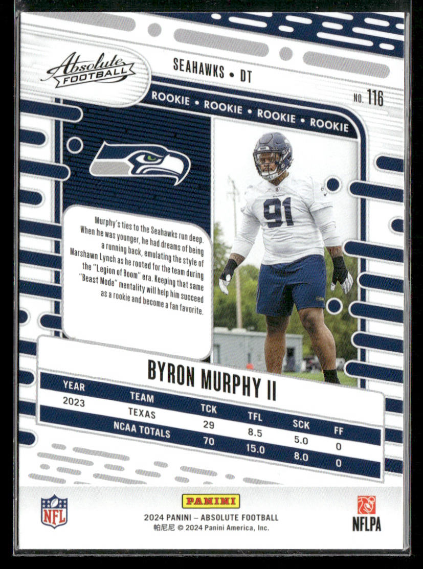 Byron Murphy II 2024 Panini Absolute Retail #116 RC Seattle Seahawks back