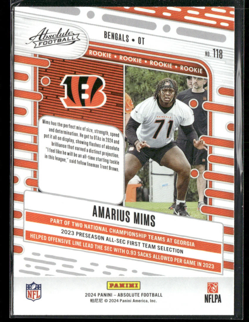 Amarius Mims 2024 Panini Absolute Retail #118 RC Cincinnati Bengals back