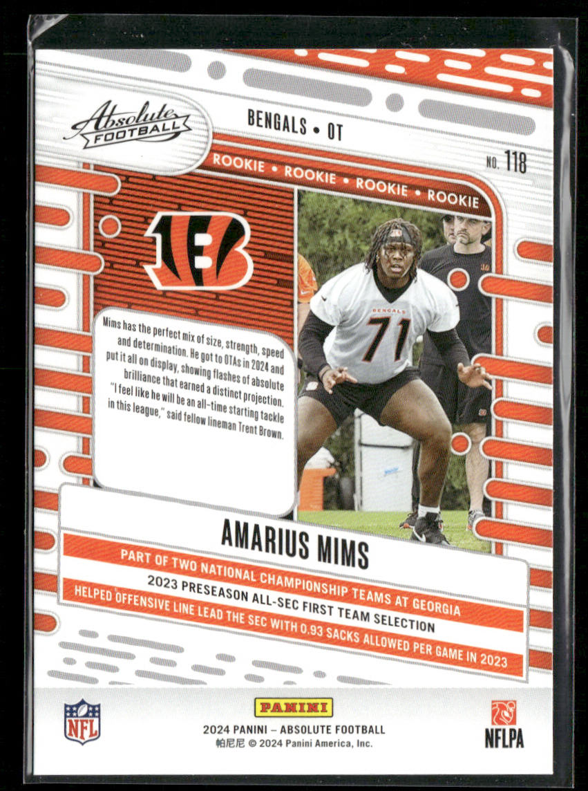 Amarius Mims 2024 Panini Absolute Retail #118 RC Cincinnati Bengals back