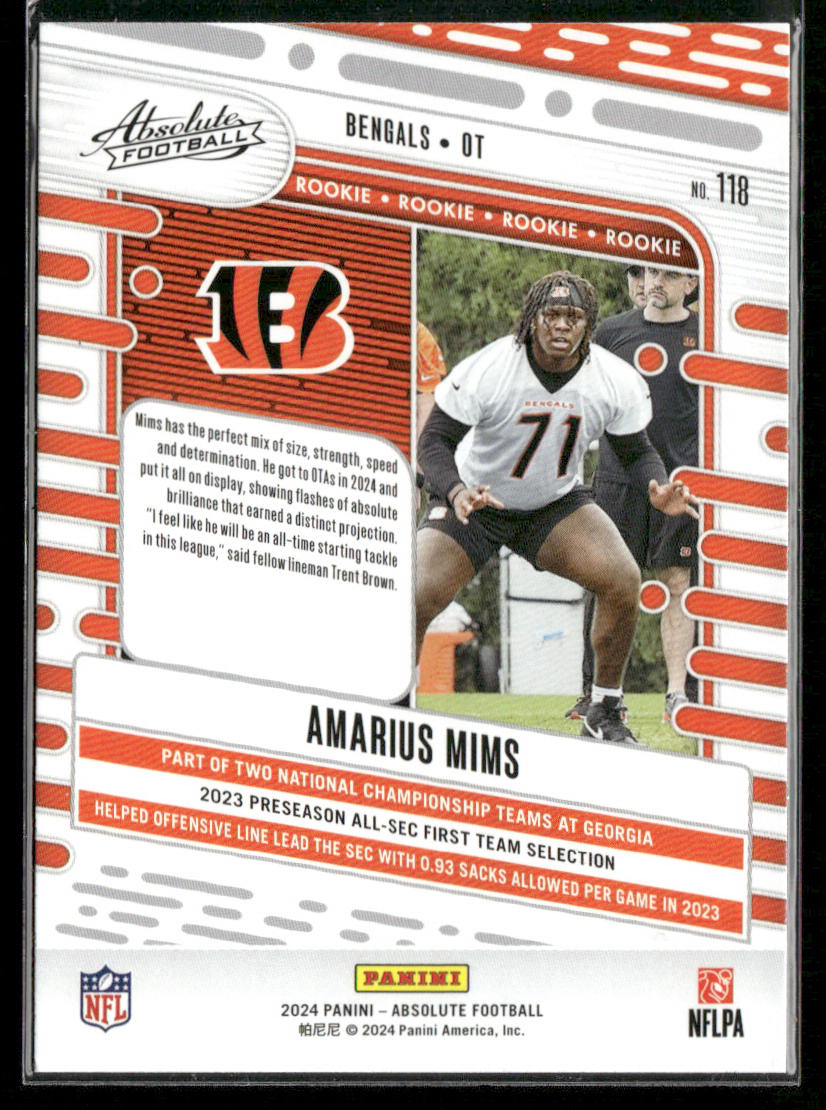 Amarius Mims 2024 Panini Absolute Retail #118 RC Cincinnati Bengals back