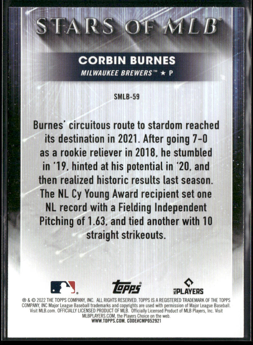 Corbin Burnes 2022 Topps Stars of MLB #SMLB-59 Milwaukee Brewers
