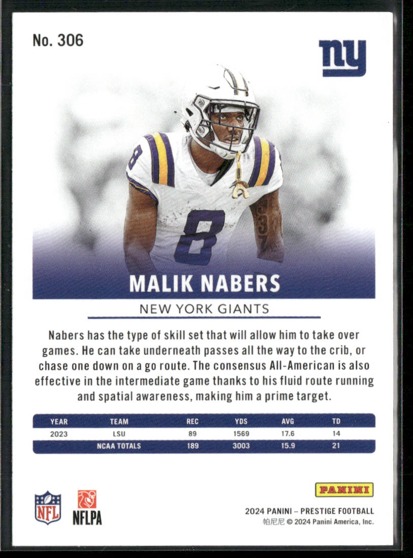 Malik Nabers 2024 Panini Prestige #306 RC New York Giants