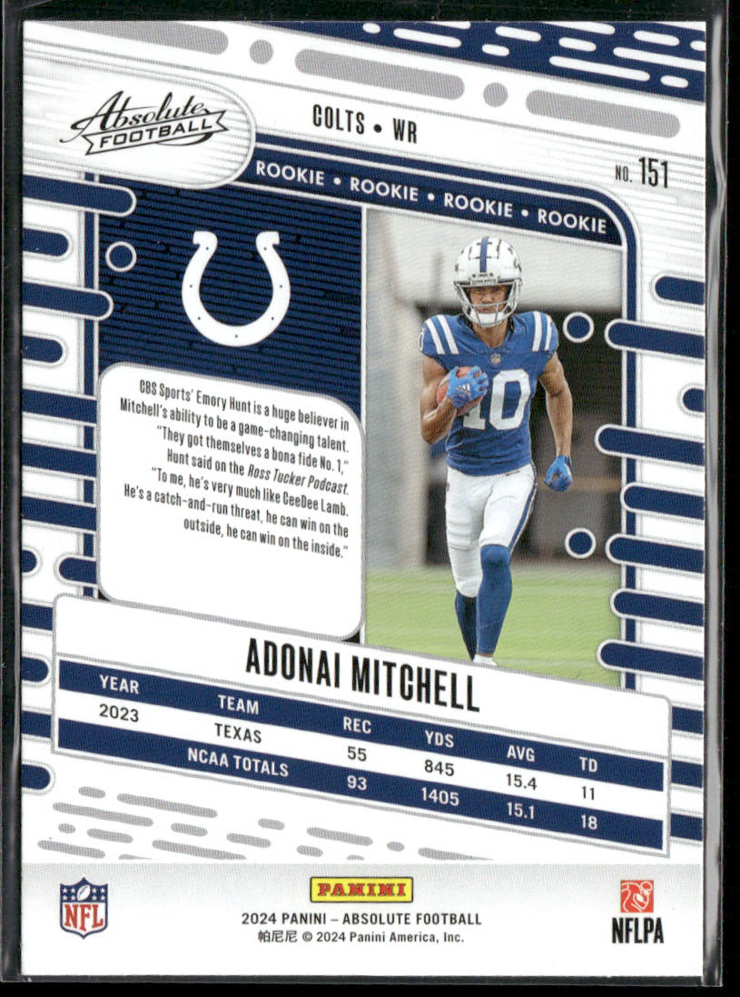 Adonai Mitchell 2024 Panini Absolute Retail #151 RC Indianapolis Colts