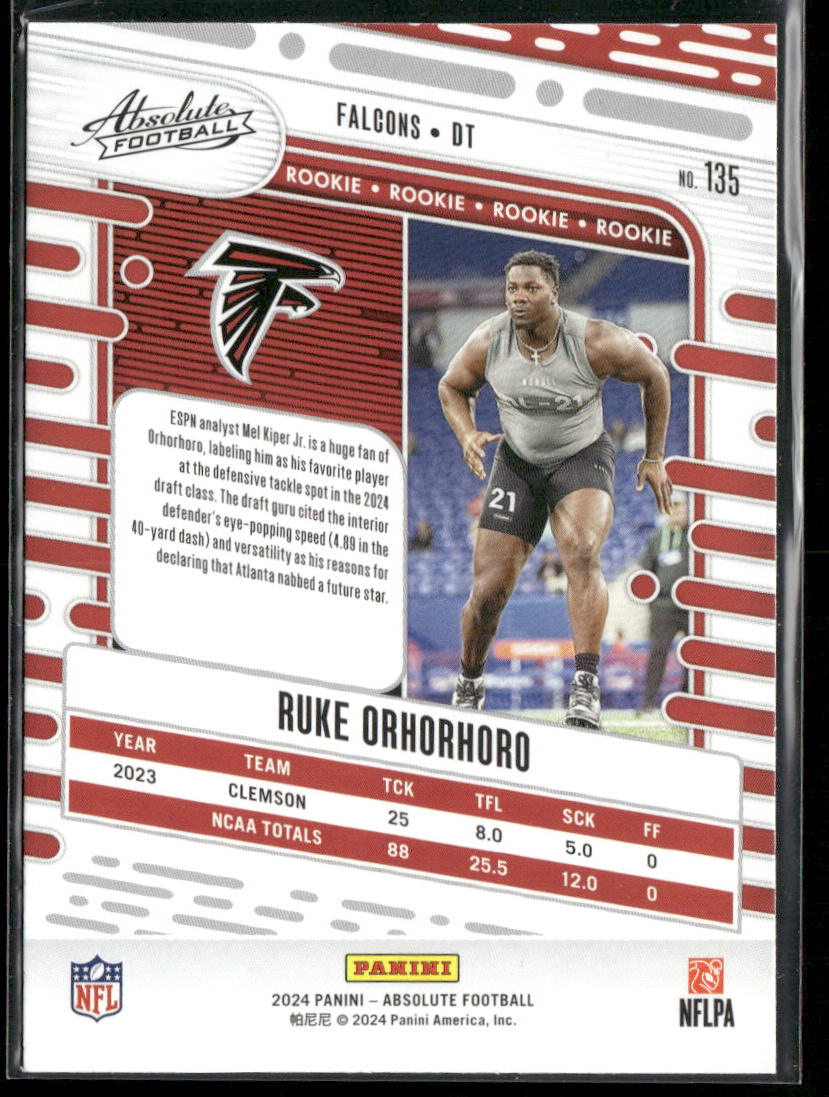 Ruke Orhorhoro 2024 Panini Absolute Retail #135 RC Atlanta Falcons back